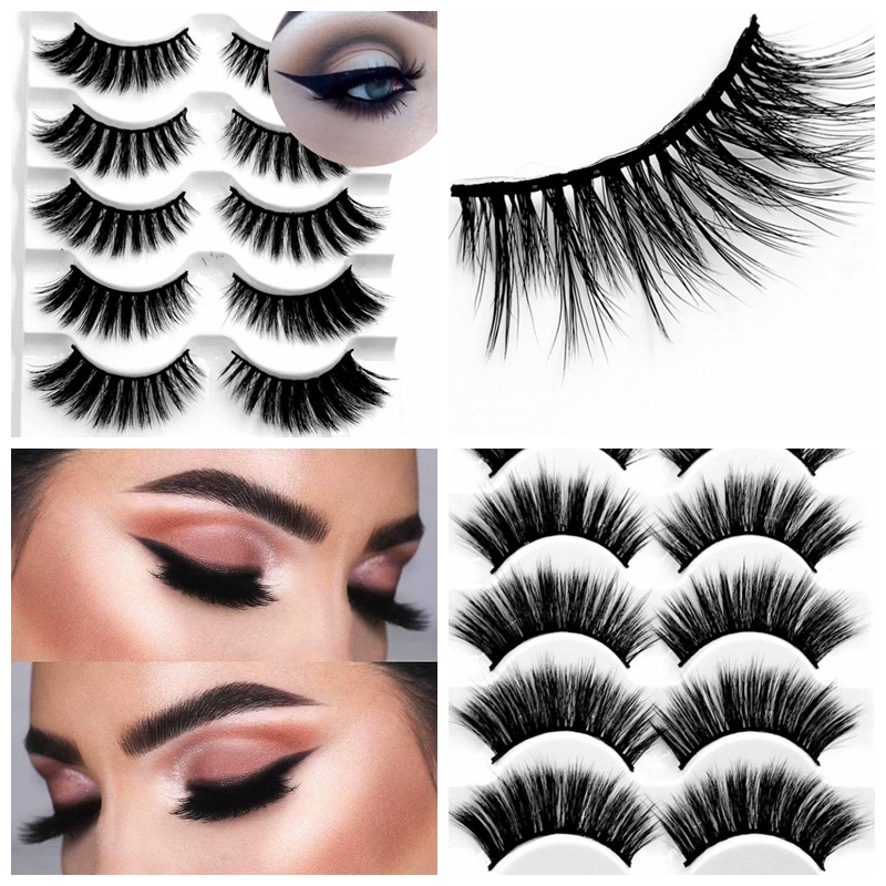 False Eyelashes 2021 5 Pairs 100% Real Mink 3D Natural Lashes Soft Eyelash Extension Makeup Kit Cilios