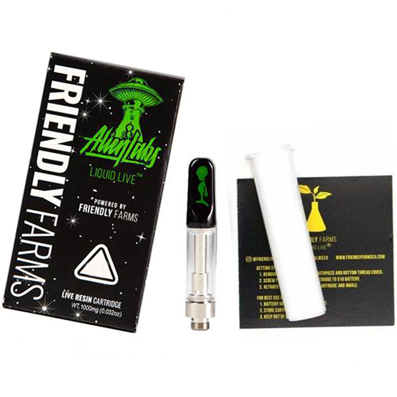 Friendly Farms Live Resin Vape Cartridge With Packages Plastic tubes 0.8ml 1.0ml Alien Ceramic Vape Carts 510 Thread Glass Atomizers
Friendly Farms Live Resin Vape Cartridge With Packages Plastic tubes 0.8ml 1.0ml Alien Ceramic Vape Carts 510 Thread Glass Atomizers