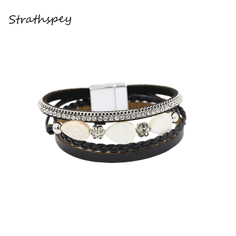 STRATHSPEY Multilayer Magnetic Clasp Leather Bracelet For Women Vintage Braided wicker Natual Stone Rhinestone Bracelets Jewelry
STRATHSPEY Multilayer Magnetic Clasp Leather Bracelet For Women Vintage Braided wicker Natual Stone Rhinestone Bracelets Jewelry