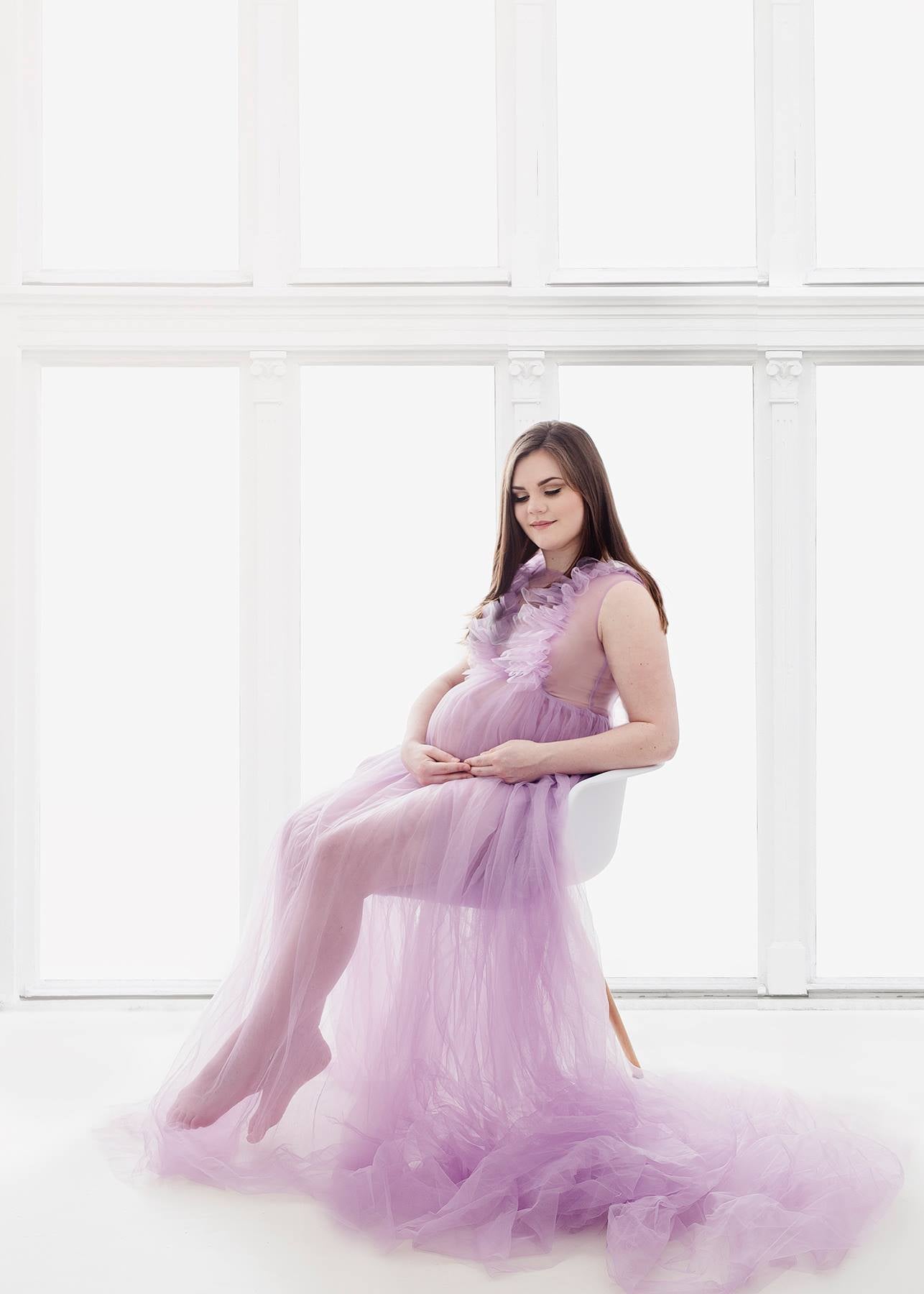 Lavender Pregnant Women Sexy Robe Sleepwear Nightwear See Through Long Robe Tiered Ruffles Gown Bathrobe Sleep Nightdress Femme Hot