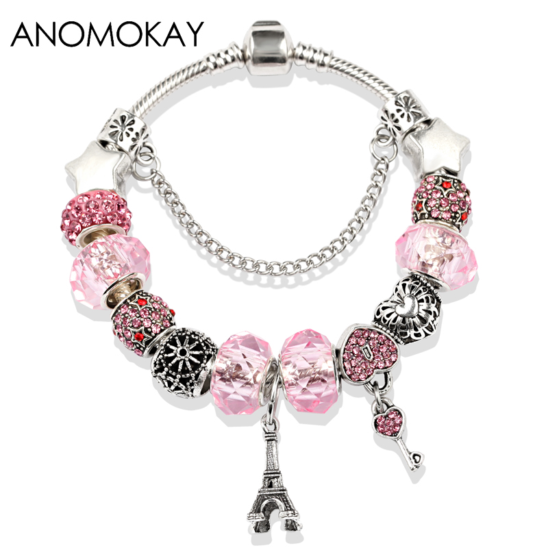 Dropshipping Silver Plated Charm Bracelet Diy Eiffel Tower Heart Bead Bracelets & Bangles Pink Crystal Jewelry Gift for Women
Dropshipping Silver Plated Charm Bracelet Diy Eiffel Tower Heart Bead Bracelets & Bangles Pink Crystal Jewelry Gift for Women