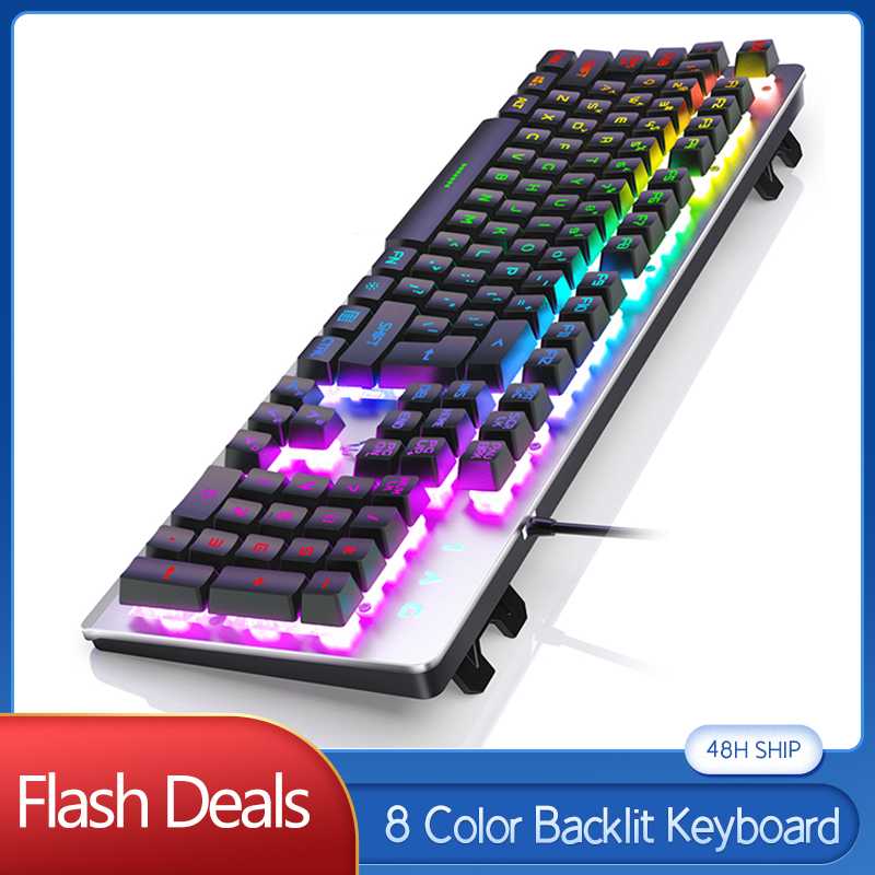 8 Color Backlit Gaming Keyboard PC Computer USB Accessories 104 keys Metal Panel Mechanical Feeling Wired Keyboard for
8 Color Backlit Gaming Keyboard PC Computer USB Accessories 104 keys Metal Panel Mechanical Feeling Wired Keyboard for