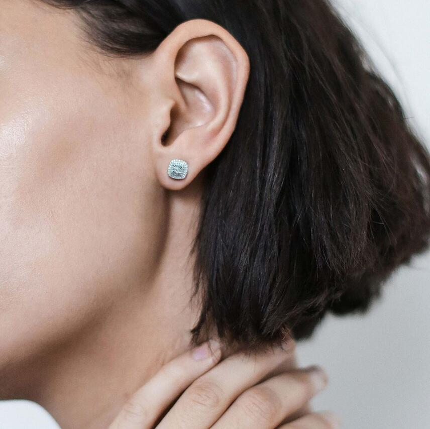 Sterling Sier Square Stud Earrings with White CZ Dia for Women - Party Gift Free shipping