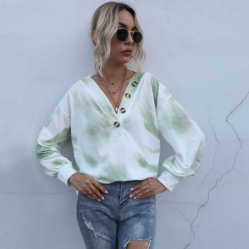 Shyloli Sexy V-neck Tie-dye Loose Button Top Blusas Clothes Ladies Lantern Sleeve Fashion Pullover Women Autumn And Winter New, As picture - g
Shyloli Sexy V-neck Tie-dye Loose Button Top Blusas Clothes Ladies Lantern Sleeve Fashion Pullover Women Autumn And Winter New, As picture - g