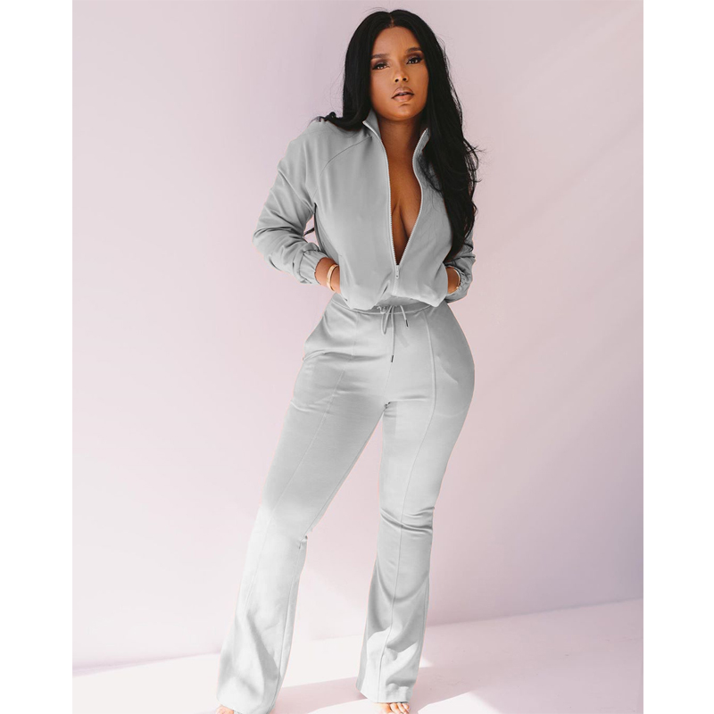 Women Sport Solid Women two piece set Tracksuits off shoulder Hoodies stacked flare jogger pants Suit Outfits Matching Set