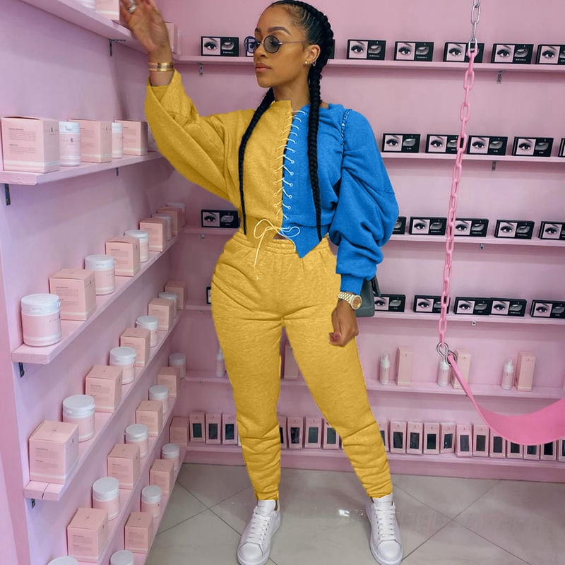 Two Piece Women Set Sport Casual Outfit Fall Clothes for Women Sweatshirt Crop Top Sweatpants Set Sweat Suit Tracksuit