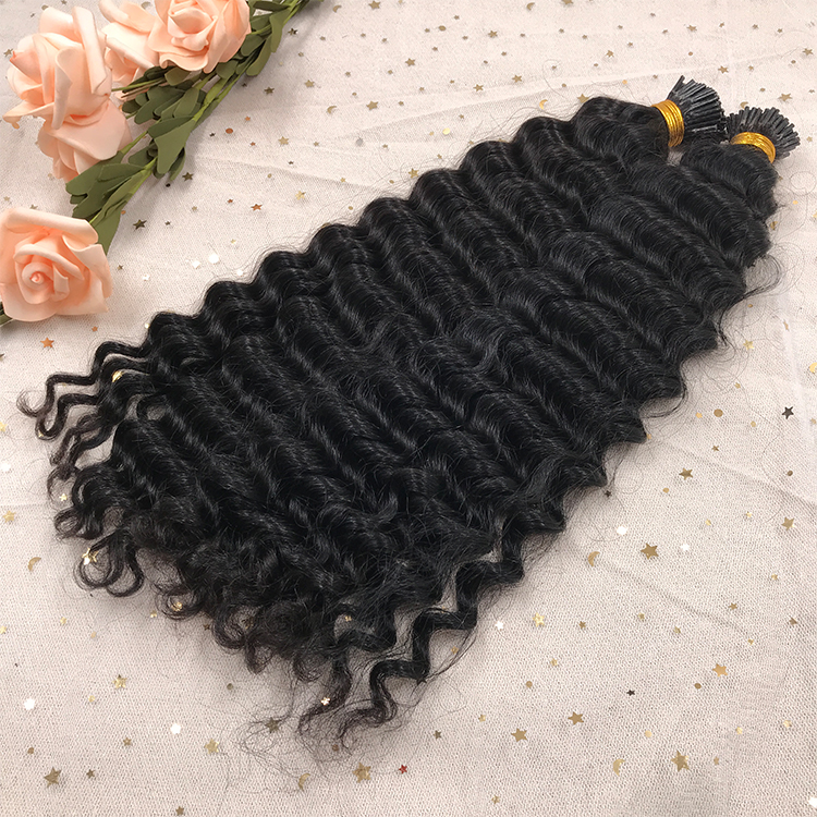 Deep Wave I tip Hair Extensions Natural Black color Real Virgin Brazilian Micro Links i tip hair 100g 1g/strand