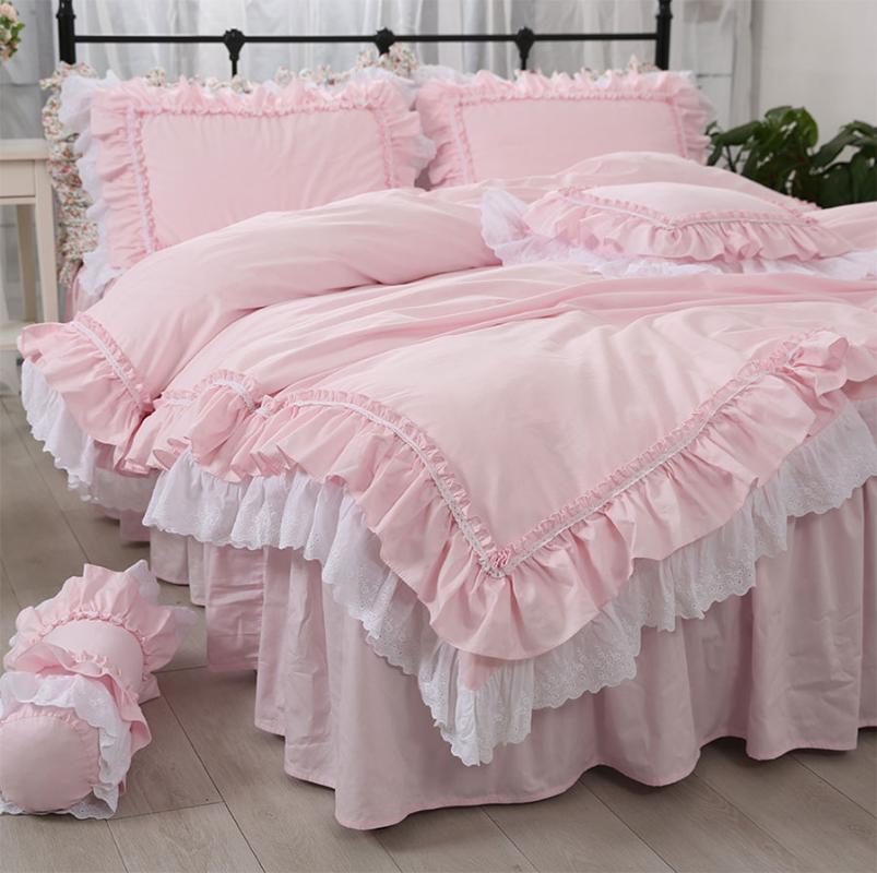 Princess pink ruffled bedding set, full queen king cotton french single double home textile bedskirt pillow case quilt cover, Picture color
Princess pink ruffled bedding set, full queen king cotton french single double home textile bedskirt pillow case quilt cover, Picture color