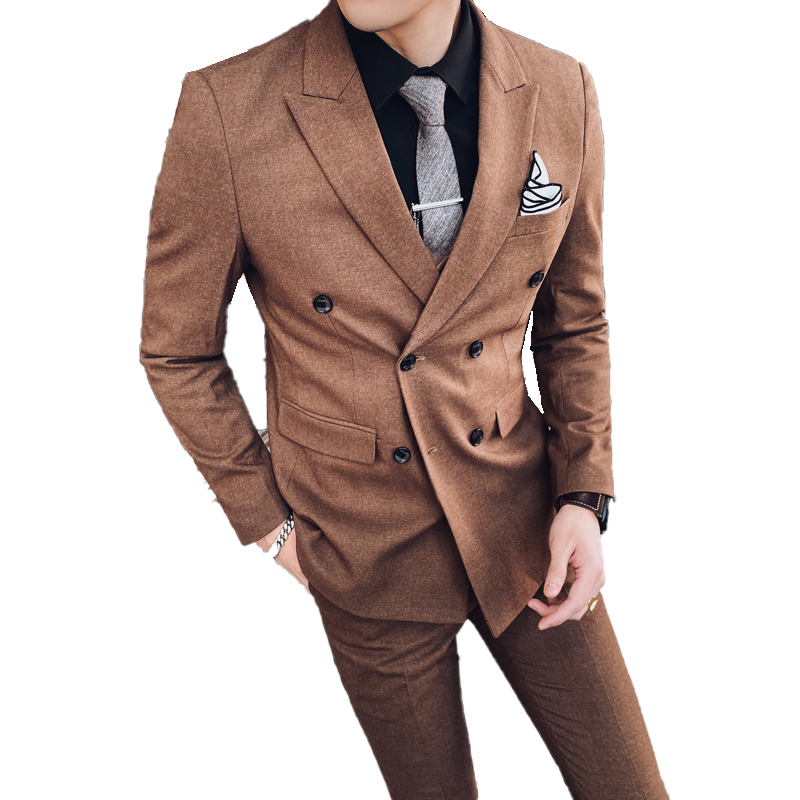 Jacket + Vest + Pants ) New Solid Color Business Casual Suit Men's Wedding Dress Double-breasted British Style Formal Wear, Black
Jacket + Vest + Pants ) New Solid Color Business Casual Suit Men's Wedding Dress Double-breasted British Style Formal Wear, Black