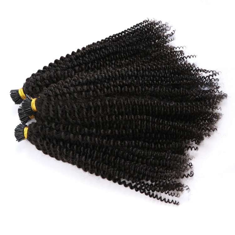 10A Grade Afro Kinky Curly I tip Hair Raw Indian Human Hair Pre bonded Extensions Natural Black I-tip hair 100g 1g/strand