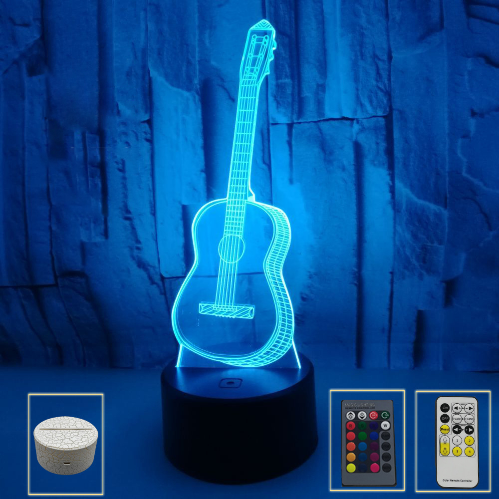 3D Night Lights LED Lamp 3D Illusion Night Lights 3W Guitar 7 Colors Changing for Wedding Christmas bedroom living room art decor
