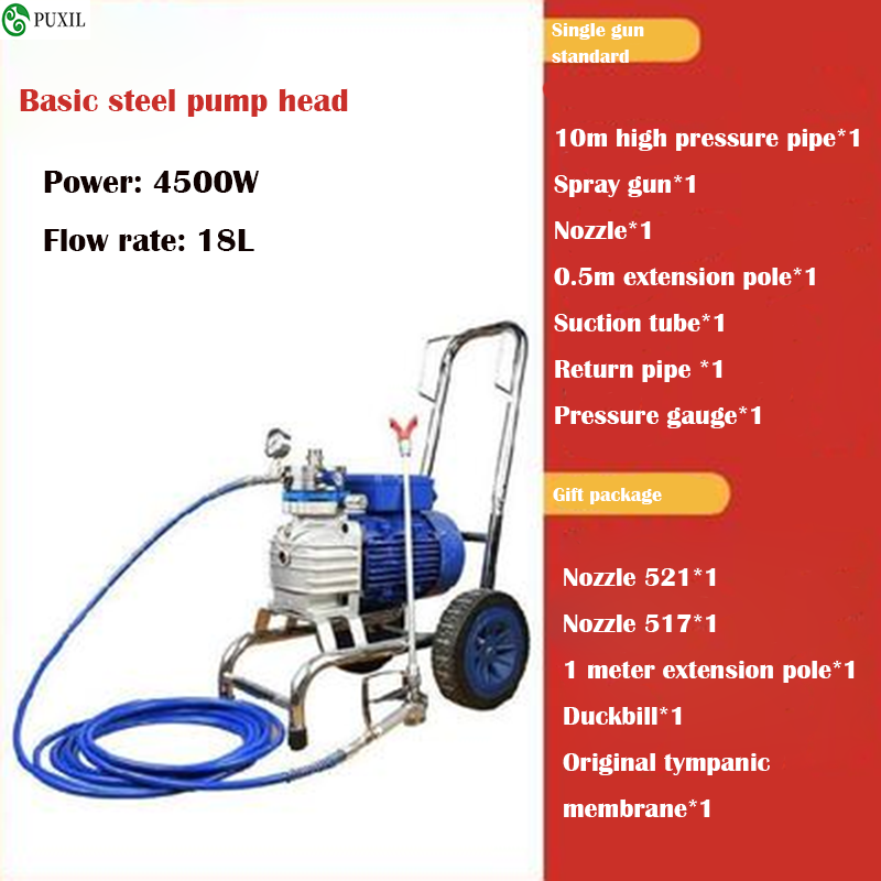 4500W/22L Big Flow Double Guns High-pressure Airless Wall Paint Spraying Machine For Latex Paint emulsion varnish Coating
4500W/22L Big Flow Double Guns High-pressure Airless Wall Paint Spraying Machine For Latex Paint emulsion varnish Coating