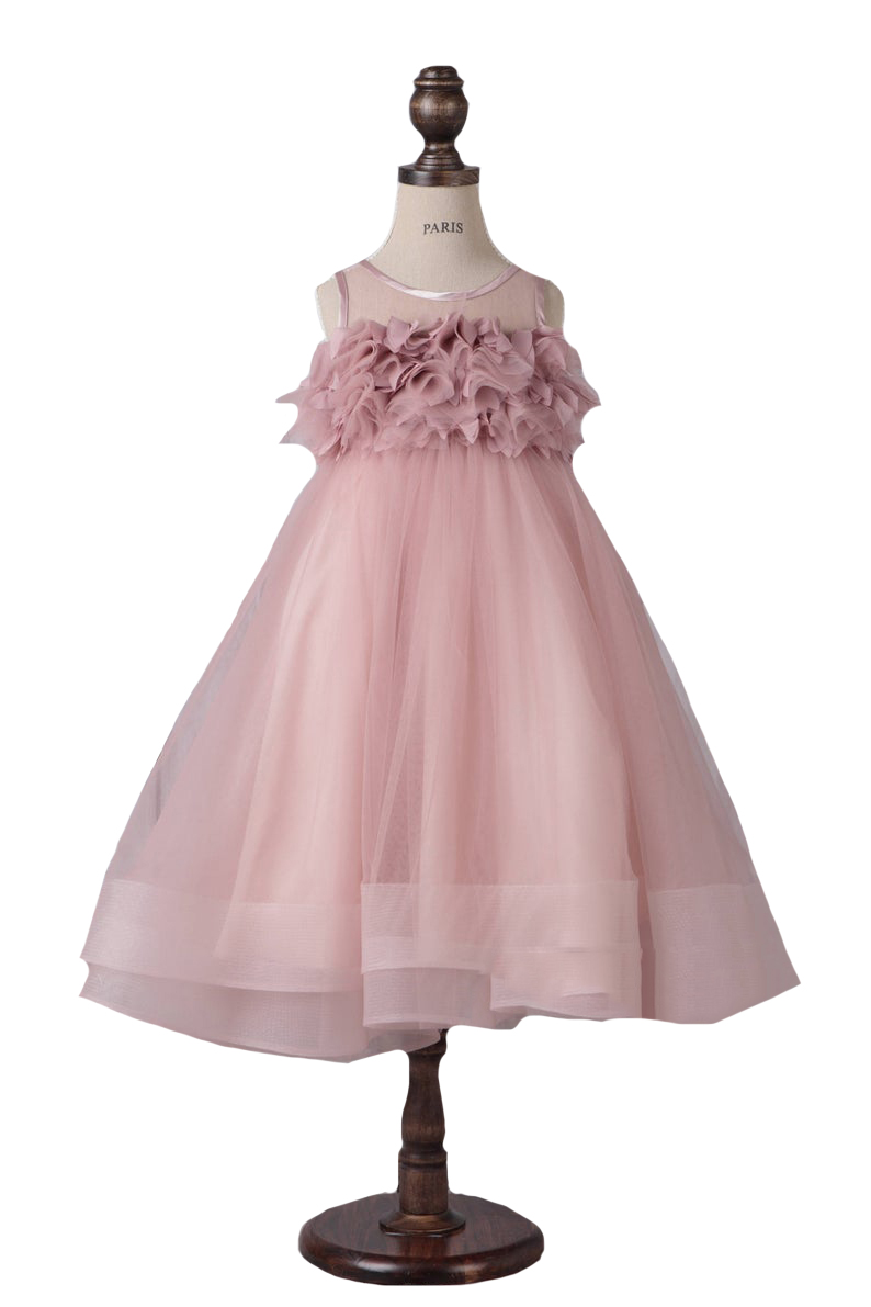 Blush Pink Flower Girl Dresses for Wedding Hot Sheer Jewel Neck Tiered Ruffles Kids Pageant Party Birthday Gown for Girls