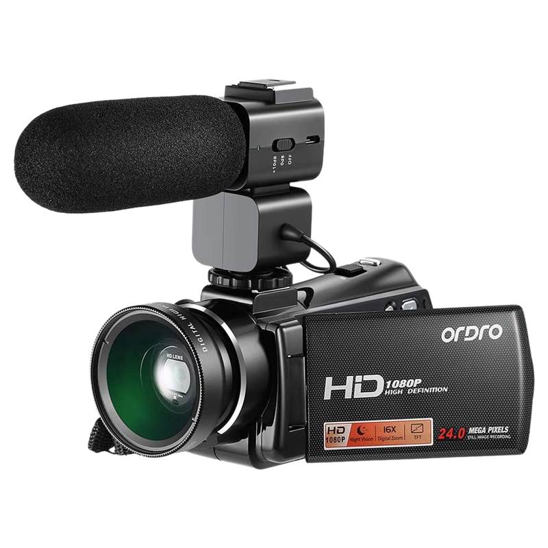 ORDRO Video Camera Camcorder Digital Camera HD 1080P 24MP 16X Zoom 3.0Inch LCD Sn with Infrared Night Vision EU Plug, Black
ORDRO Video Camera Camcorder Digital Camera HD 1080P 24MP 16X Zoom 3.0Inch LCD Sn with Infrared Night Vision EU Plug, Black