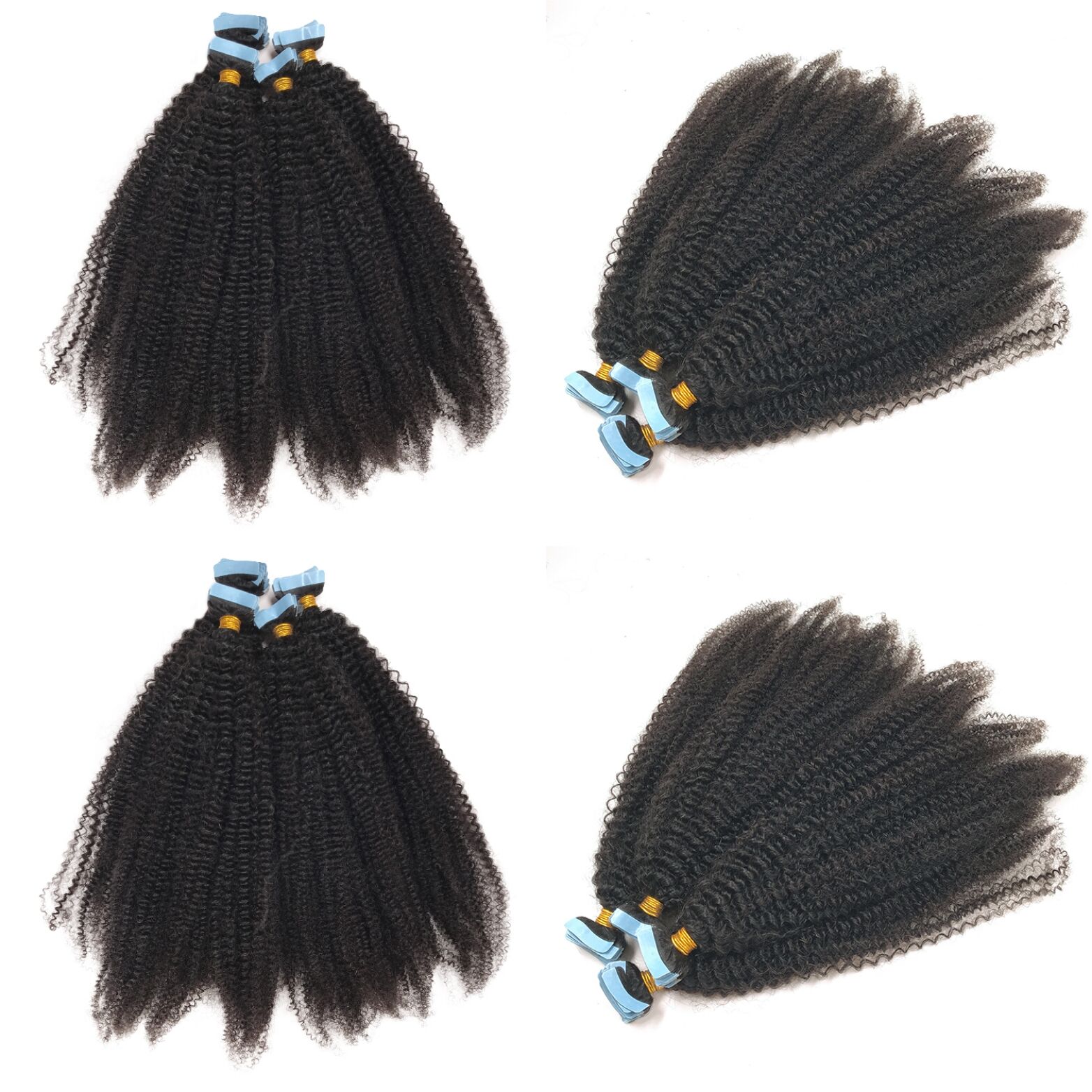 Kinky Curly In Virgin Brazilian #1B Natural Black Skin Weft Invisible Tape On Hair Extensions 100G/40Pcs