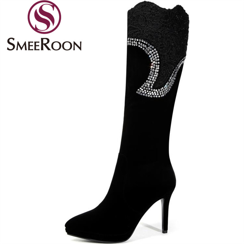 Smeeroon new arrive knee high boots fashion with crystal high heels ladies boots pointed toe autumn winter platform shoes, Black not fur
Smeeroon new arrive knee high boots fashion with crystal high heels ladies boots pointed toe autumn winter platform shoes, Black not fur