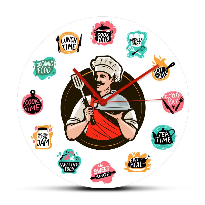 Cooking Baking Foods Wall Clock Kitchen Chef Holding a Tray Restaurant Decorative Wall Hanging Watch Non Ticking Mechanism
Cooking Baking Foods Wall Clock Kitchen Chef Holding a Tray Restaurant Decorative Wall Hanging Watch Non Ticking Mechanism