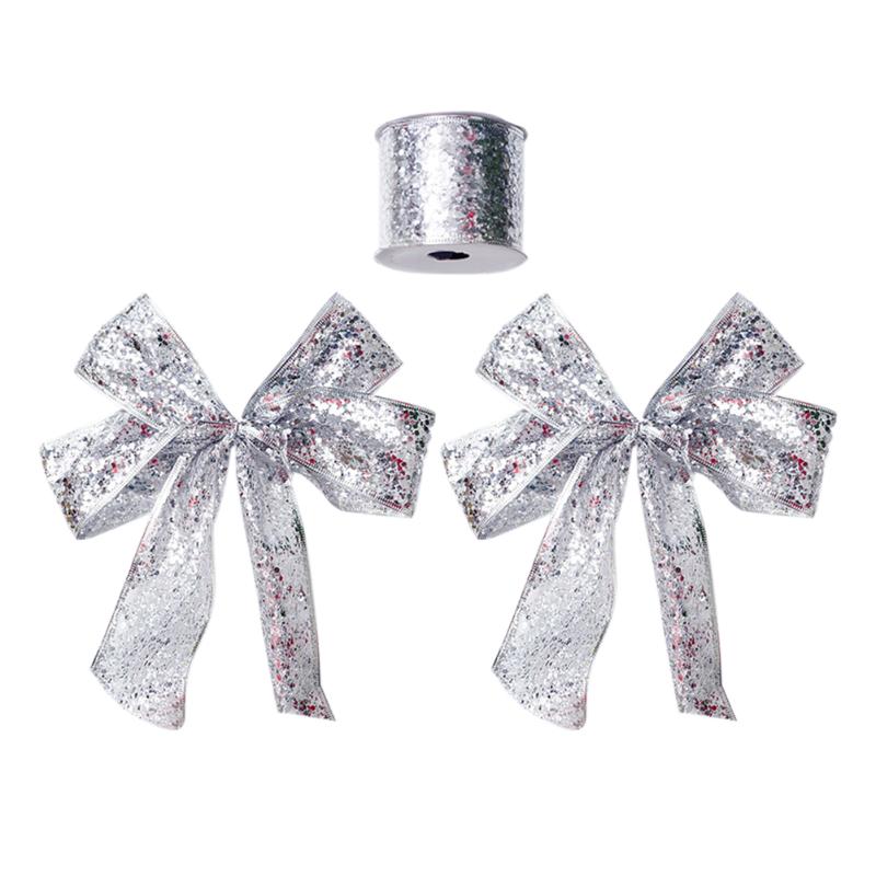 1 Roll 3m Christmas Decorations Ribbons Bowknot New Year DIY Material Party Craft Color Bar Sequins Plaid Ribbons Gift Packaging