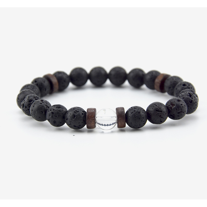 Natural Volcanic Lava bracelet Rock Stone Strand Bracelets Wood bead Black Charm Stone jewelry Women Men accessories Gift