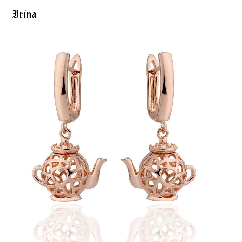 

585 Rose Gold Earings fashion jewelry 2020 Unique Hollow Cute Teapot Shape Design Earring For Women jewellery wholesale