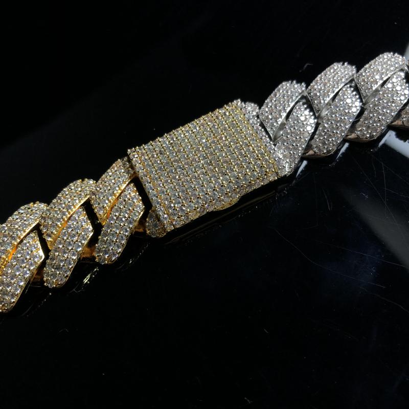 Hip hop jewelry bracelet necklace Moissanite necklace3 rows Hiphop iced out prong cuban link chain