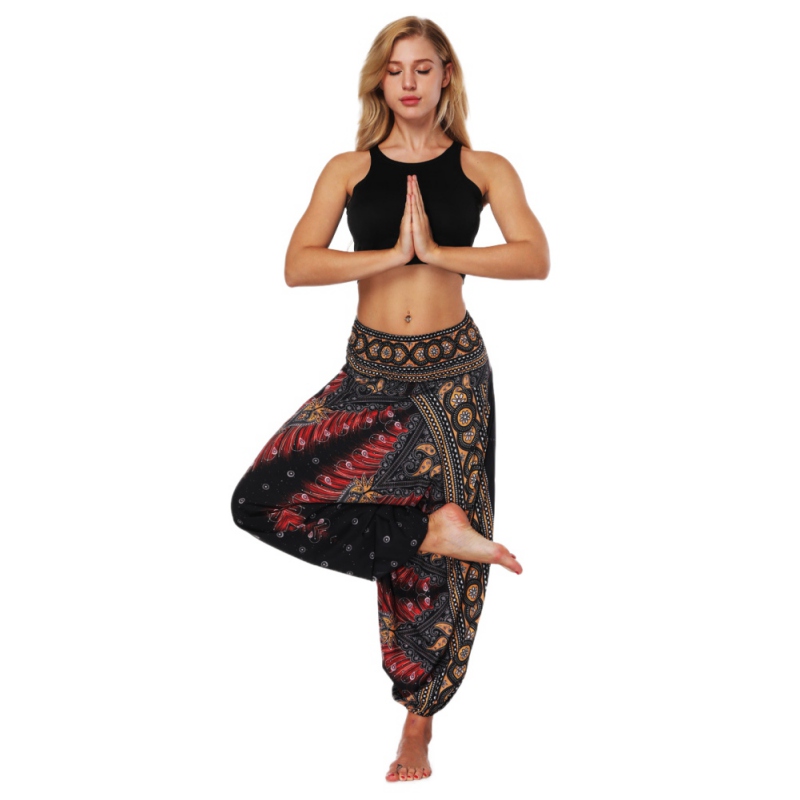 Women Plus Size Yoga Pants National Style Printed Dance Yoga Full Length Pants High Waist Smooth No Shrink Antistatic, Black 
Women Plus Size Yoga Pants National Style Printed Dance Yoga Full Length Pants High Waist Smooth No Shrink Antistatic, Black