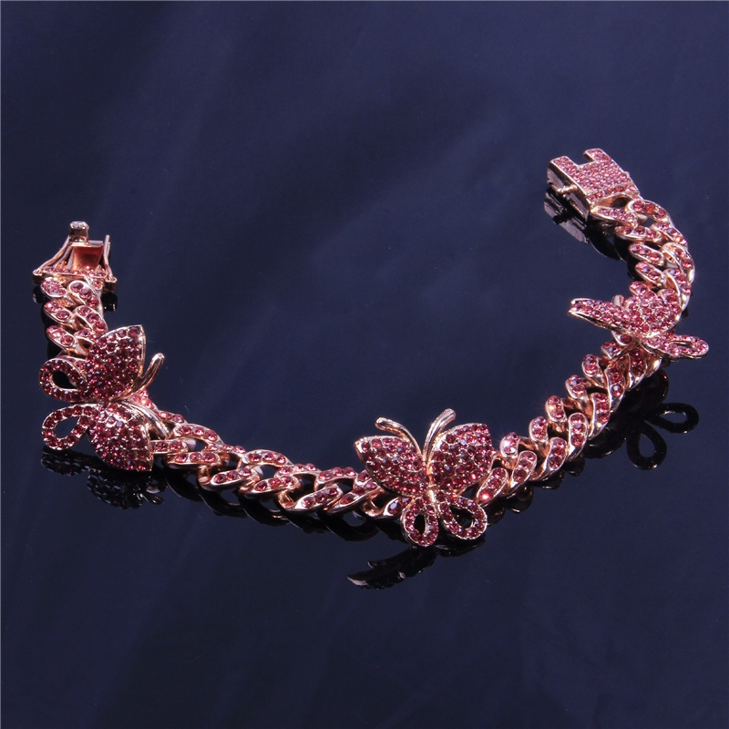 Cuban Link Butterfly Anklets Women Iced Out Tennis Chain Leg Bracelet Beach Anklet Bling Rhinestone Fashion Hip Hop Feet Jewelry A