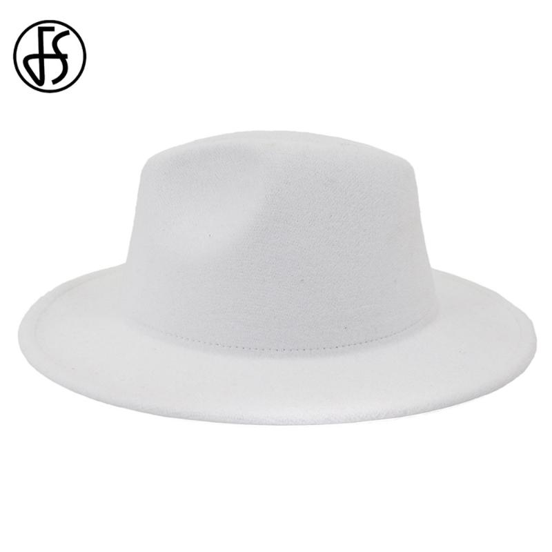 FS White Red Patchwork Wool Felt Jazz Fedora Hat Women Unisex Wide Brim Panama Party Trilby Cowboy Cap Men Gentleman Wedding Hat1