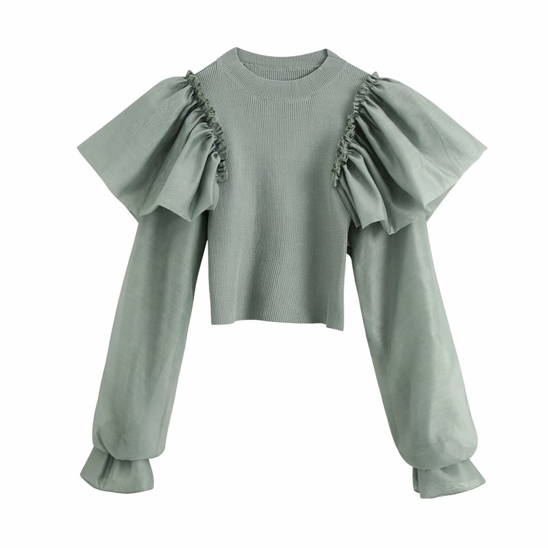 Women' Fashion Pleated Lotus Leaf Yarn Organza Patchwork Knitted Blouse Shirt Shirt Ladies Chic Top BB2824, Green
Women' Fashion Pleated Lotus Leaf Yarn Organza Patchwork Knitted Blouse Shirt Shirt Ladies Chic Top BB2824, Green