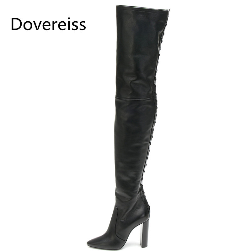Dovereiss Fashion Women's Shoes Winter Pointed Toe sexy new Zipper Elegant Chunky heels Over the knee boots Lace up Mature 33-48, Black pu
Dovereiss Fashion Women's Shoes Winter Pointed Toe sexy new Zipper Elegant Chunky heels Over the knee boots Lace up Mature 33-48, Black pu