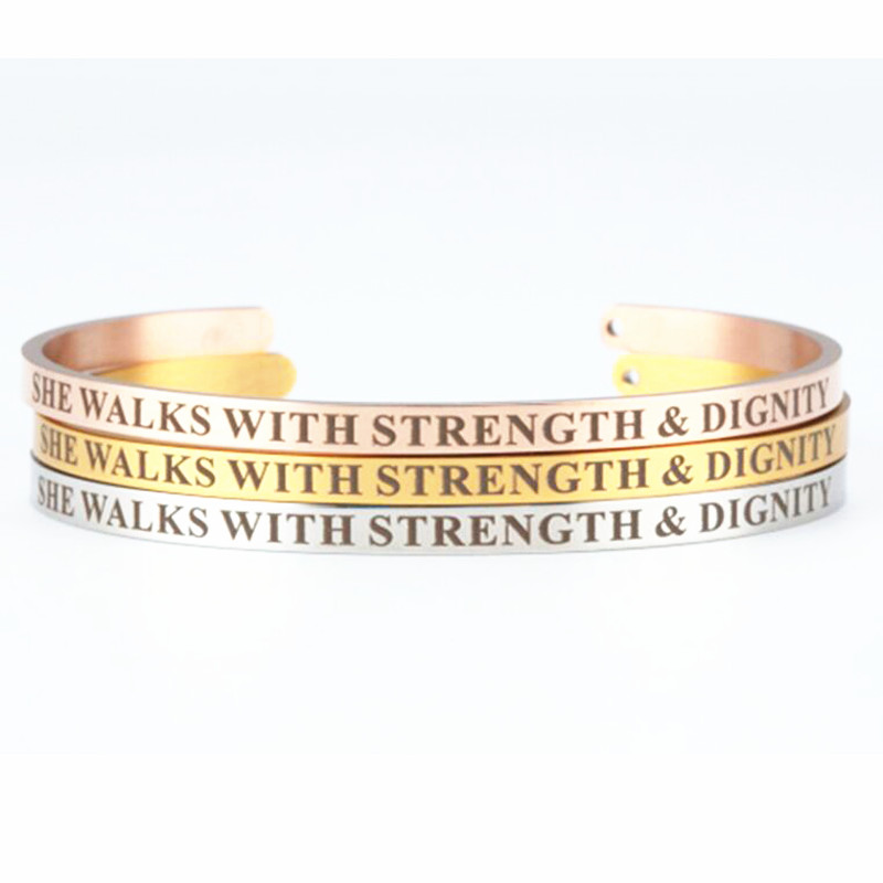 6pcs Stainless Steel Mantra Bangle Inspirational She Walks With Strength & Dignity Bracelet 4mm Mantra Bracelet
6pcs Stainless Steel Mantra Bangle Inspirational She Walks With Strength & Dignity Bracelet 4mm Mantra Bracelet