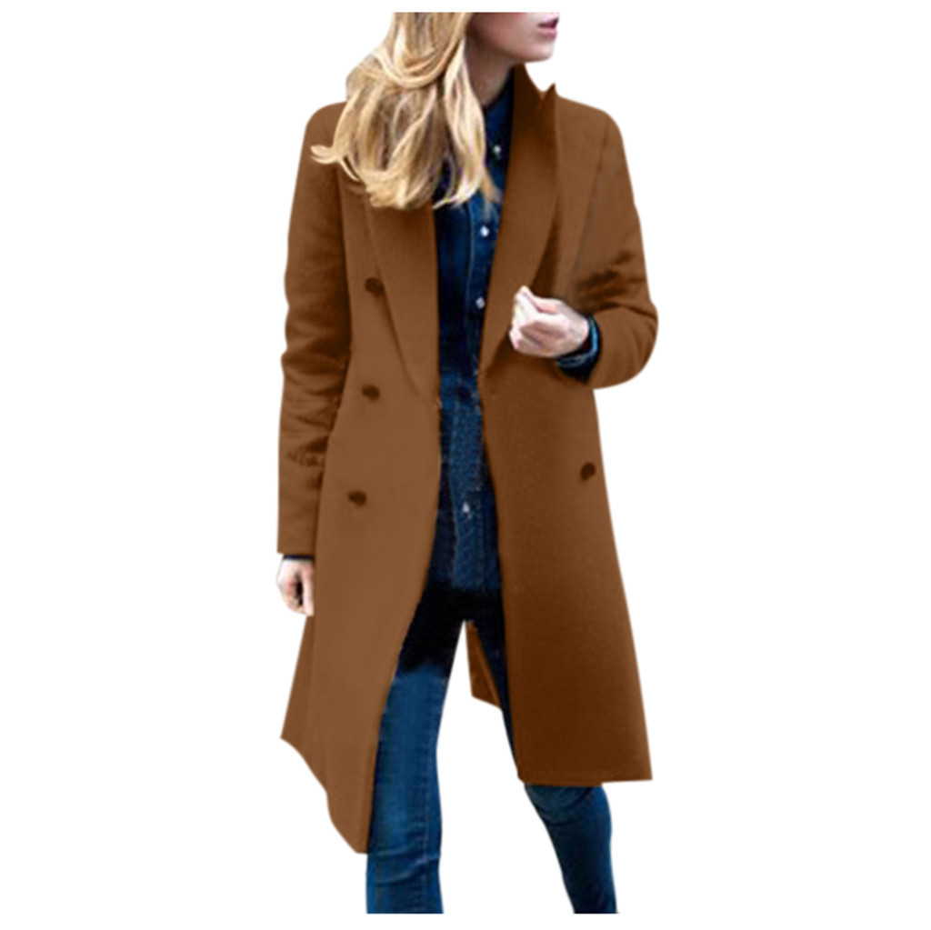Womens Winter Lapel Wool Coat Trench Jacket Long Overcoat Outwear autumn winter Dropshipping size Leisure Work clothes Selling T200110