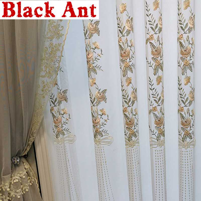 

Exquisite Basket Flower Embroidery Tulle Curtains Elegant Luxury Sheer Voile for Bedroom Living room Window Screen Panel X785T3
