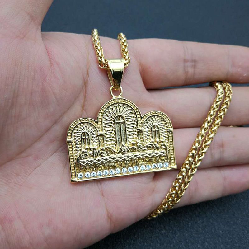 Hip Hop Rhinestones Paved Gold Color Stainles Steel Church The Last Supper Pendants Necklaces for Men Rapper Jewelry Gift
Hip Hop Rhinestones Paved Gold Color Stainles Steel Church The Last Supper Pendants Necklaces for Men Rapper Jewelry Gift
