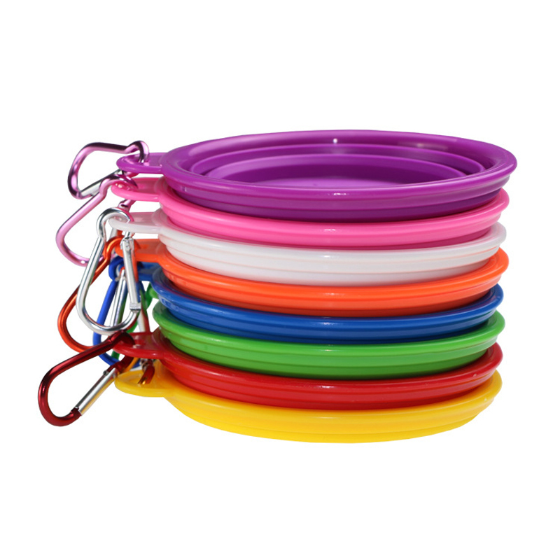 Silicone Pet Folding Bowl Retractable Utensils Cuenco Puppy Drinking Fountain Portable Outdoor Travel Pet Bowl With Carabiner