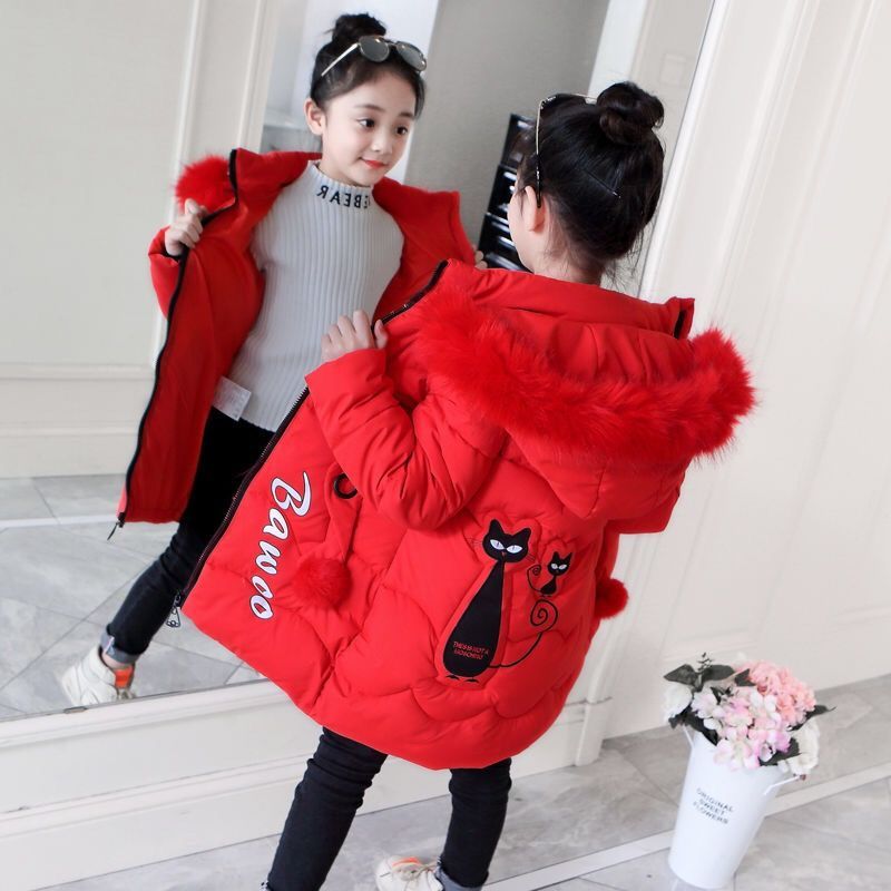 Fashion Children Winter Down Jacket Girl Warm Coats Clothing Kids Thick Parka Big Fur Collar Hooded Long Coats Outerwear 4-14Y T200915