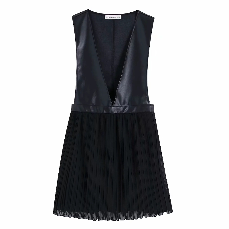 Women elegant deep v neck PU leather patchwork hem pleated chiffon mini Dress autumn ladies casual vestidos black Dresses DS2938, As pic ds2938bb
Women elegant deep v neck PU leather patchwork hem pleated chiffon mini Dress autumn ladies casual vestidos black Dresses DS2938, As pic ds2938bb