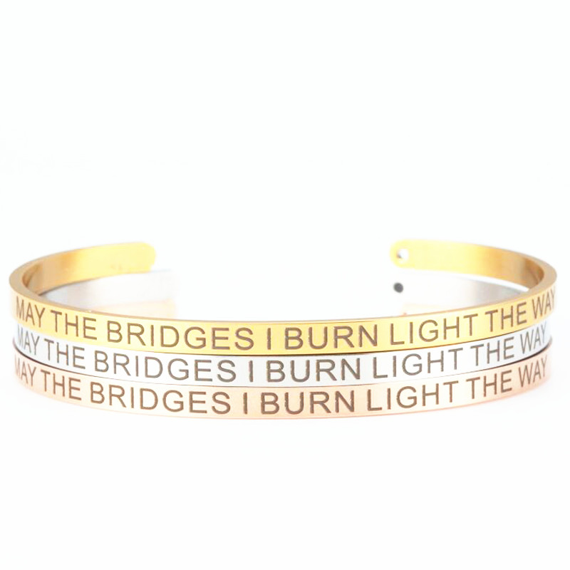 6pcs Stainless Steel Mantra Bangle Inspirational May The Bridges I Burn Light The Way Bracelet 4mm Mantra Bracelet
6pcs Stainless Steel Mantra Bangle Inspirational May The Bridges I Burn Light The Way Bracelet 4mm Mantra Bracelet
