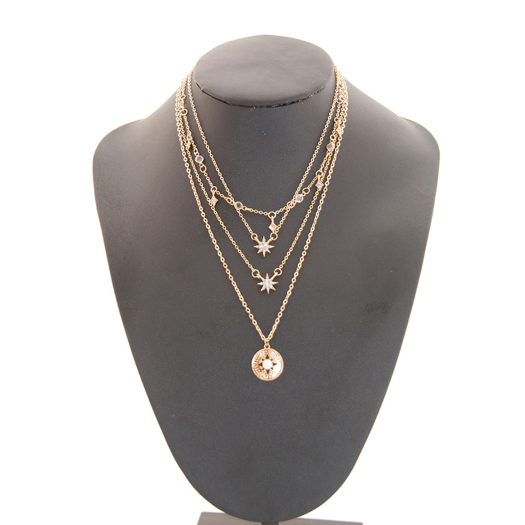 2021 Trendy Multilayer Rhinestone Pendant Necklaces Womens Gold Silver Moon and Star Bling Diamond Jelwery