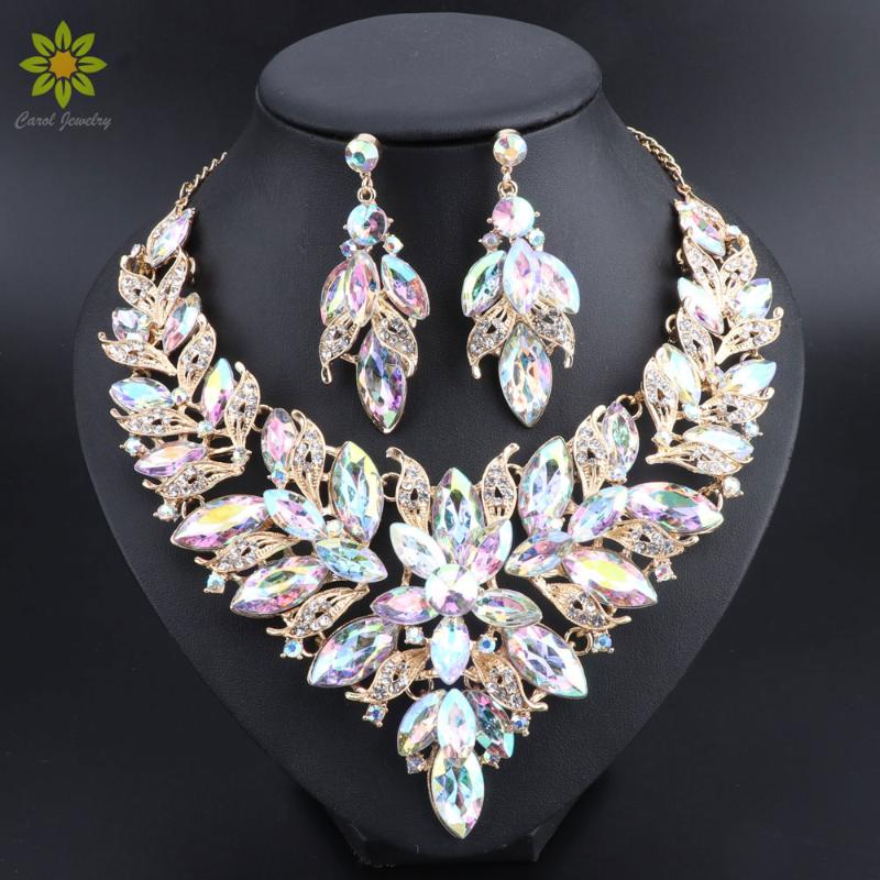 Fashion Necklace Earring Sets Bridal Jewelry Sets AB Color Crystal Party Wedding Costume Accessories Decoration Gift for Women, As pic
Fashion Necklace Earring Sets Bridal Jewelry Sets AB Color Crystal Party Wedding Costume Accessories Decoration Gift for Women, As pic