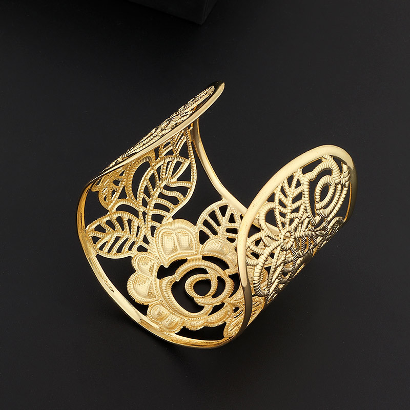 Bangle Hollow Wide Cuff Rose Flower Bracelet Bangles For Women Alloy Open Big Female Fashion Jewelry Accesorios Mujer1