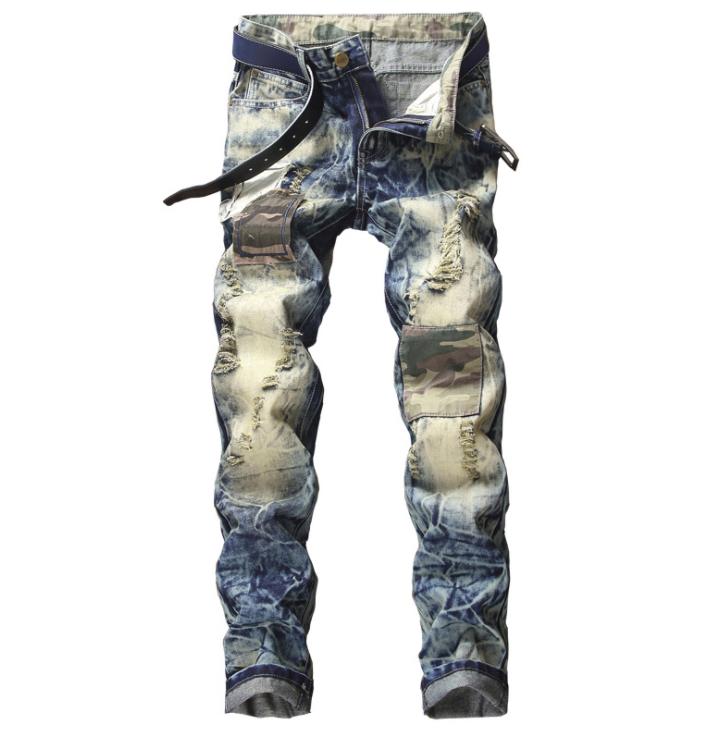 Snow Wash Mens Torn Camouflag Patch Ripped Beggar Blue Jeans Holey Straight Leg Slim Destroyed Vintage Hip Hop Denim Pants #807
Snow Wash Mens Torn Camouflag Patch Ripped Beggar Blue Jeans Holey Straight Leg Slim Destroyed Vintage Hip Hop Denim Pants #807