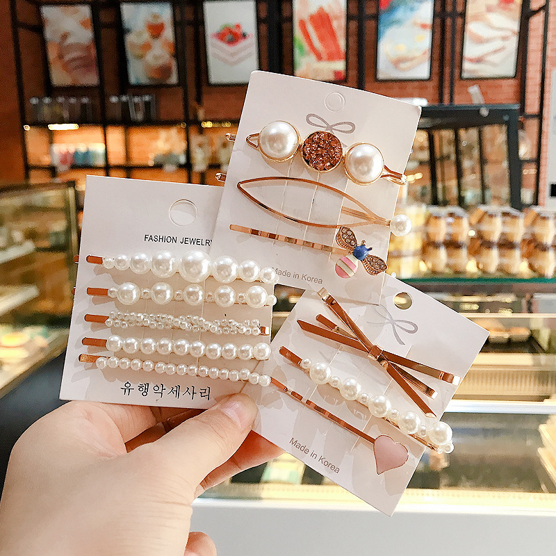 Christmas Decorations 3Pcs/Set Women Barrette Metal Gold Pearl Hair Clip For 2021 Fashion Korean Pins Hairband Accessories Jewelry