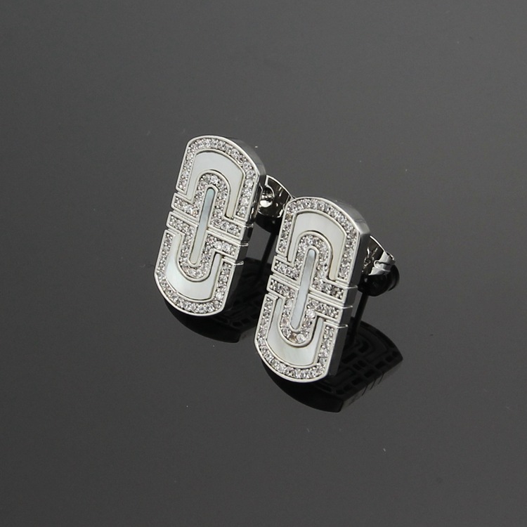 Europe America Fashion Style Lady Women Titanium Steel Engraved B Initials White Mother of Pearl Square Stud Earrings 3 Color