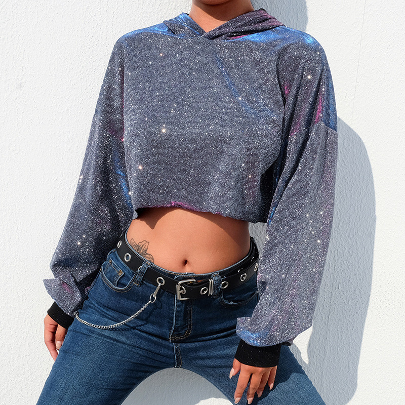 Autumn Women Grey Silver Glitter Hoodies Fashion Long Sleeve Cropped Hooded Sweatshirts High Street Short Top, As the picture
Autumn Women Grey Silver Glitter Hoodies Fashion Long Sleeve Cropped Hooded Sweatshirts High Street Short Top, As the picture