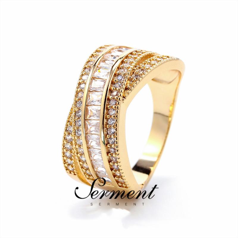 SERMENT Luxury Male Female Wedding Zircon Stone Ring Crystal Golded Rings Fashion Jewelry Accessories For Women Men