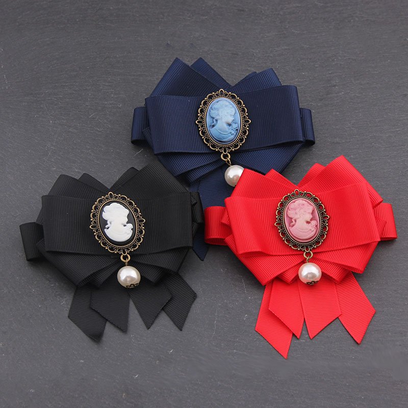 Newest Fashion queen cameo Bow Brooches For Women Neck Tie Pins Party Wedding Large enamel Ribbon Jewelry Brooch Accessories