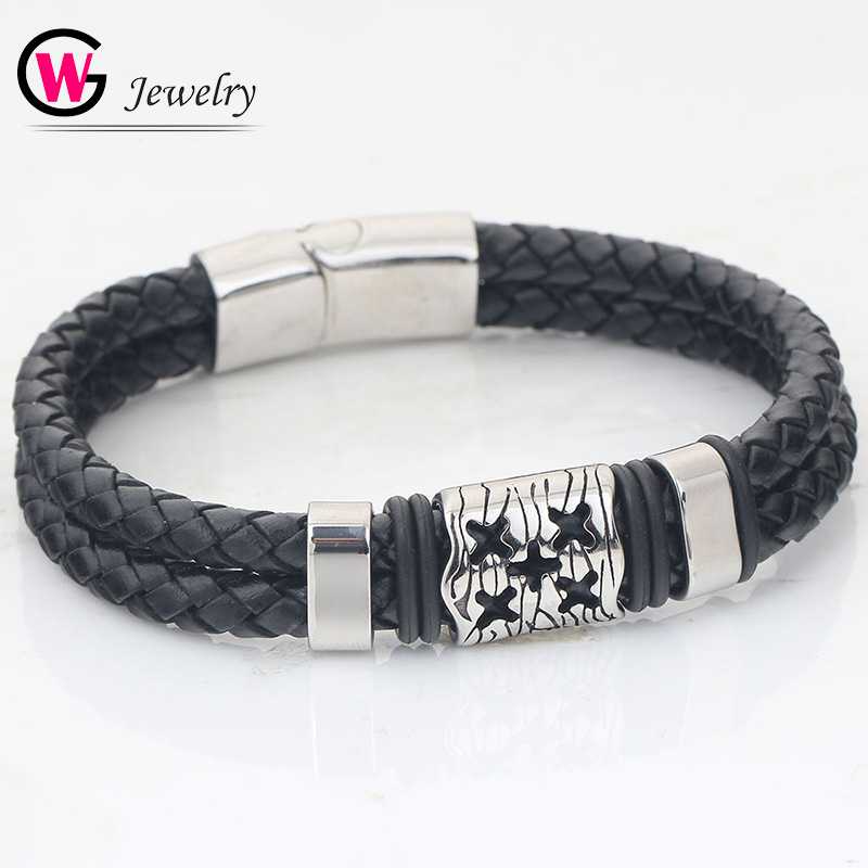 Streetwear Leather Bracelet Men Jewelry Black Braided Stainless Steel Safty Clasp Fashion Bangles Women Bracelet Masculina 
Streetwear Leather Bracelet Men Jewelry Black Braided Stainless Steel Safty Clasp Fashion Bangles Women Bracelet Masculina