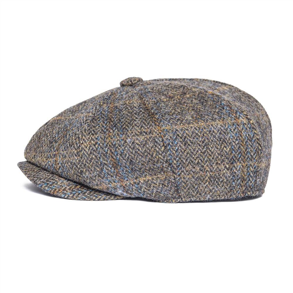 BOTVELA 100% Wool Tweed Check Newsboy Cap Men Gray Beige Herringbone Baker Boy Caps Flat Hat Gatsby Cabbies Boina 029 T200911