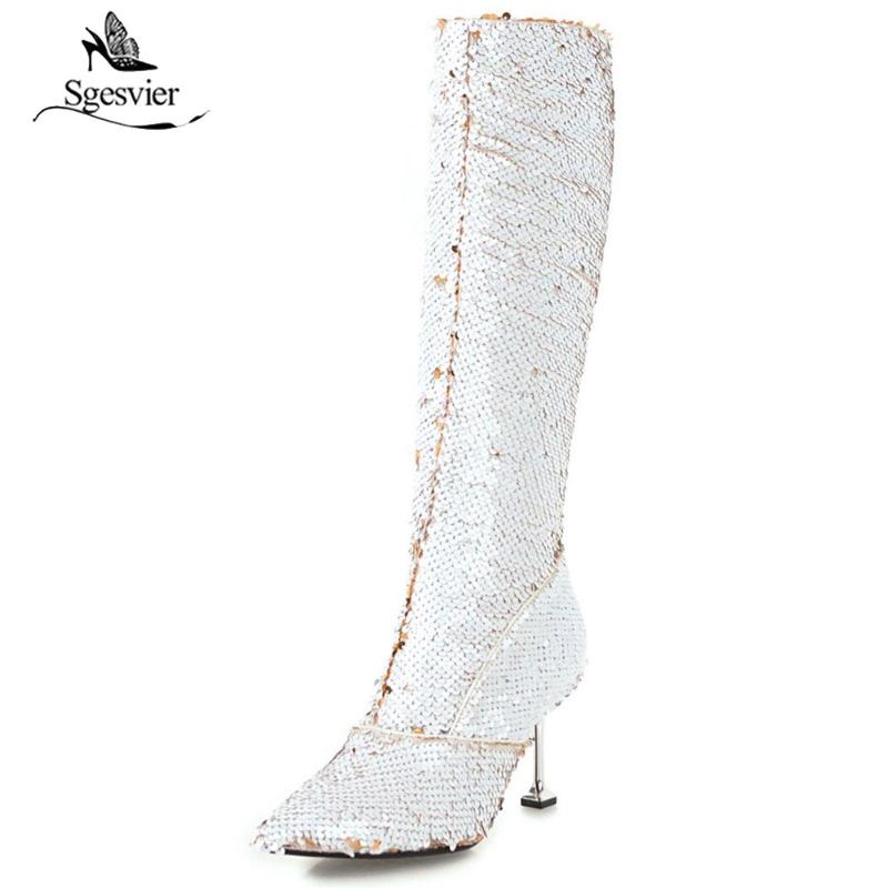 Sgesvier 2020 winter stilettos pointed toe knee high boots gold silver glitter fashion boots bling bling women OX830, Black
Sgesvier 2020 winter stilettos pointed toe knee high boots gold silver glitter fashion boots bling bling women OX830, Black